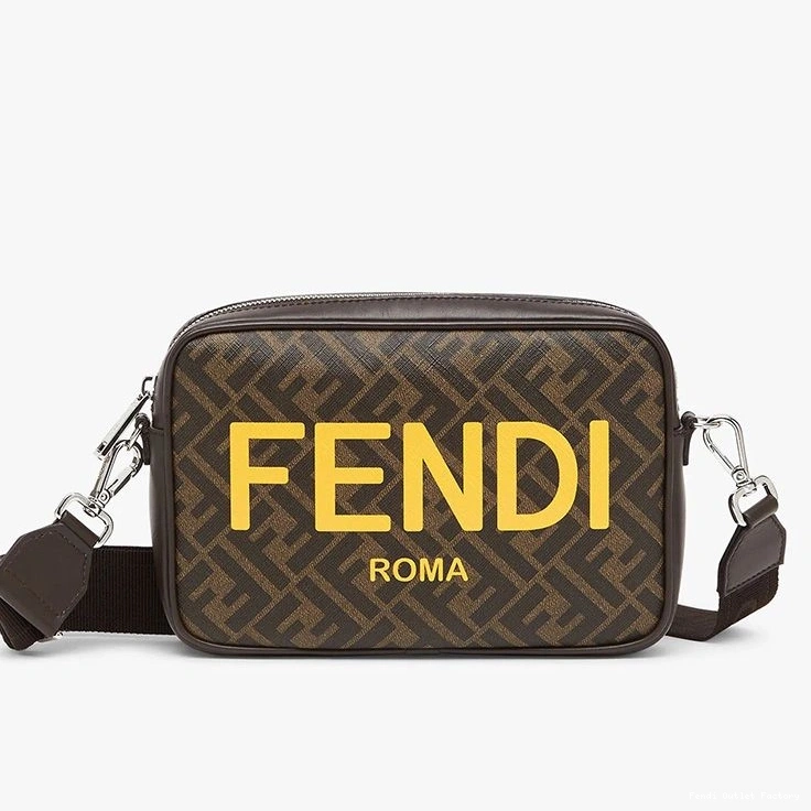 HOT ROMA Brown Fabric In Fendi Case FF Compact Camera Logo Motif 0729